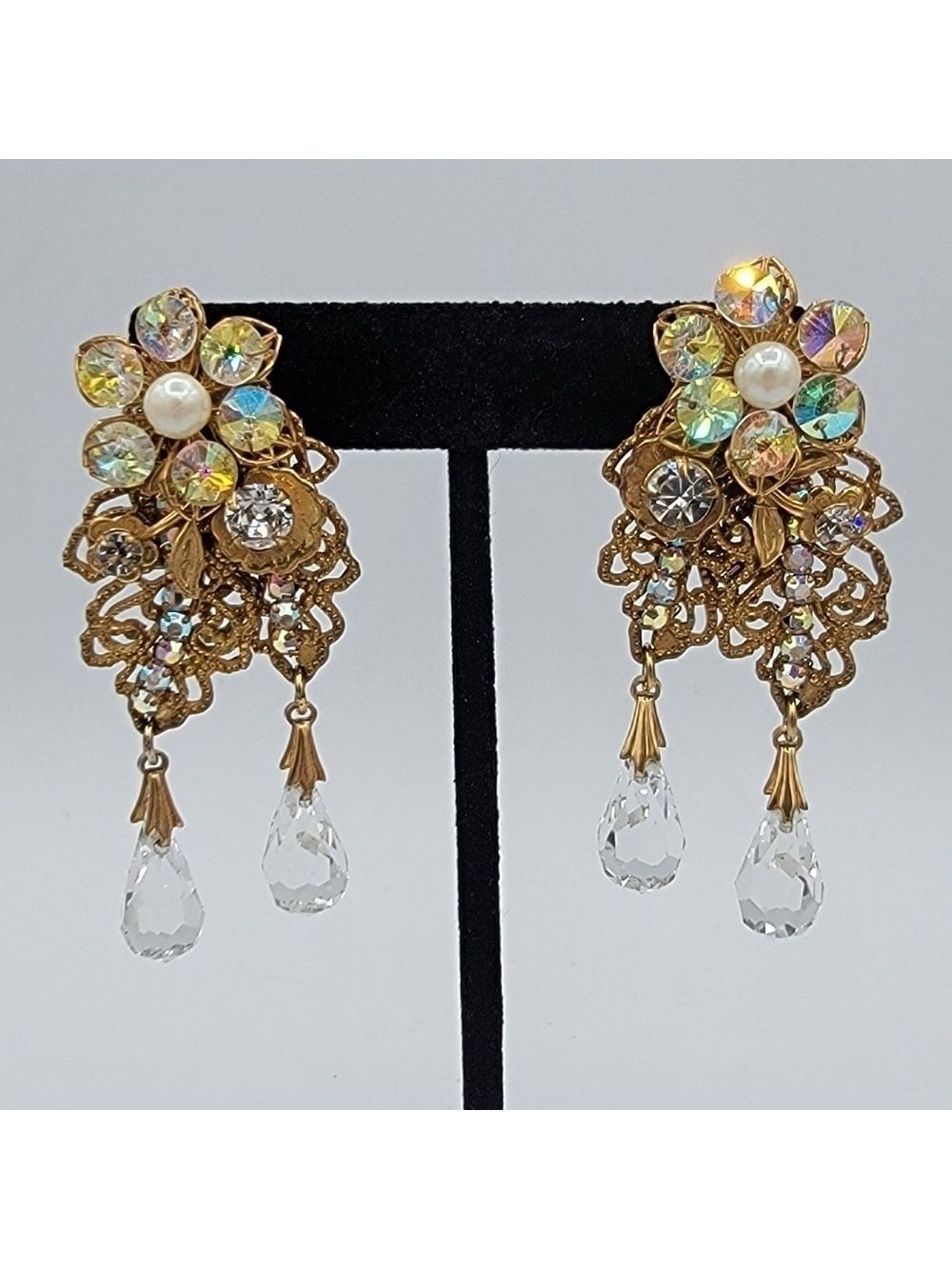 Miriam Haskell Earrings Crystal AB Filigree Vintage